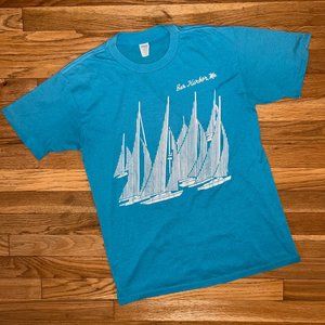 Vintage 80s Bar Harbor Sailboat Teal Single-Stitch USA MADE T-Shirt - Med/Large